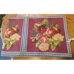 NOS NWT Vintage IOSIS Paris Tapestry Rug Floral 58" Square Yves Delorme Prune
